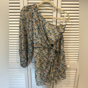 One shoulder mini floral print dress